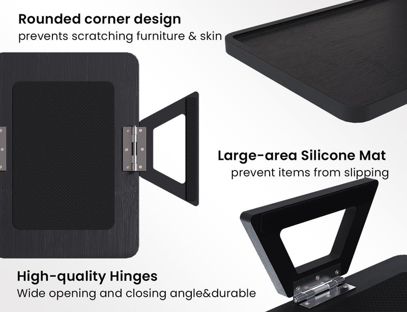 Danfoxer 2 Pack Couch Arm Tray,Bamboo Folding Sofa Tray,Sofa Armrest Trays Clip-On Couch Desk for Drinks,Snacks,Phone,Remote Control（Black） - Image 2